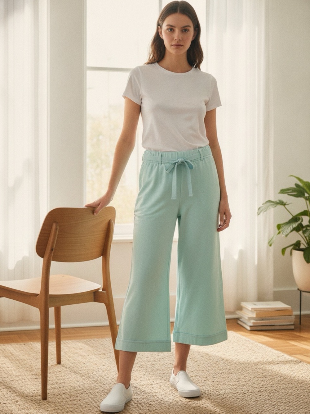 NWT J. JILL Cropped Wide Elastic Waist 100% Cotton Sweatpants in Mint
Medium